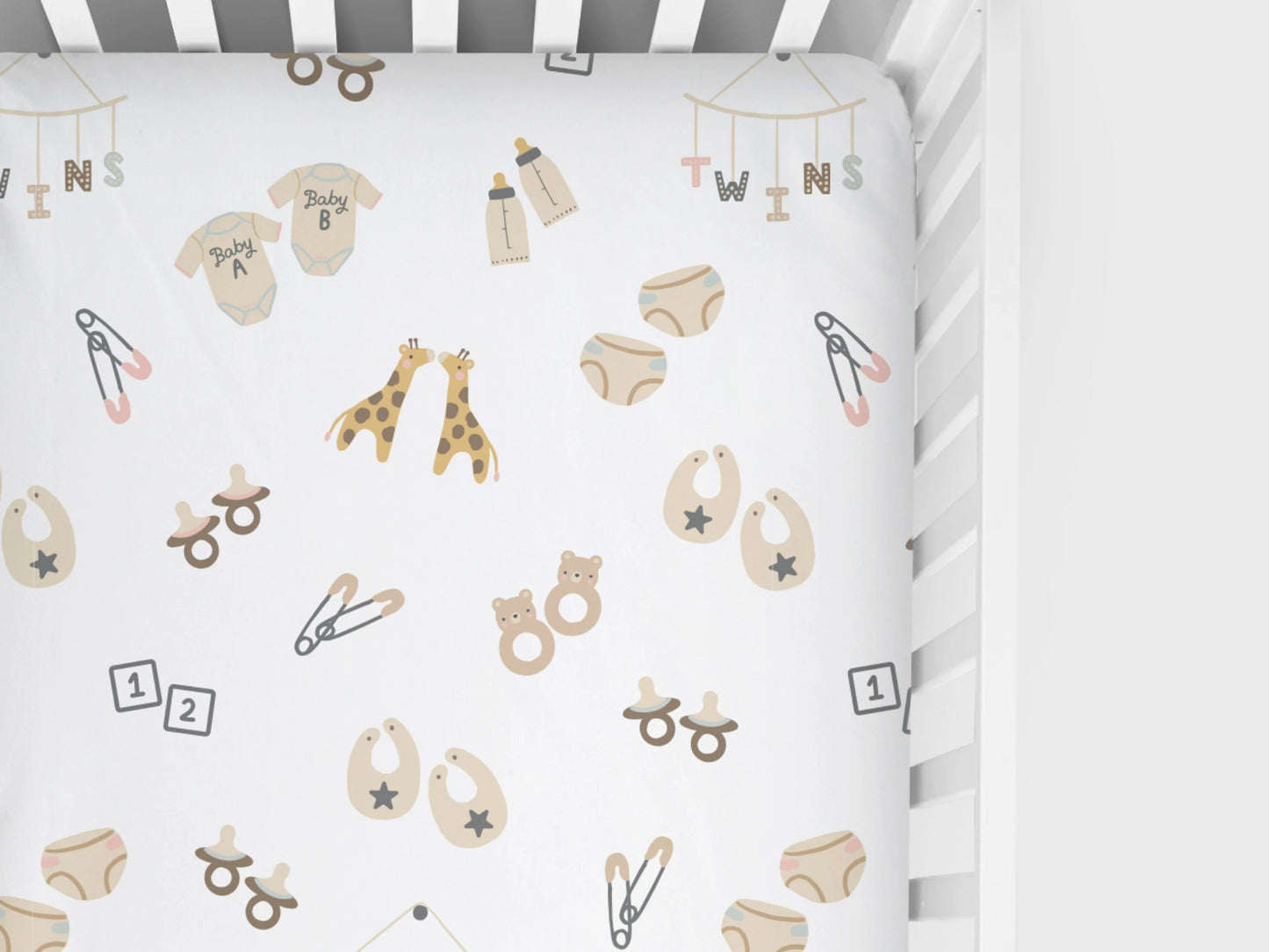 Fitted Crib Sheet: Twin Things