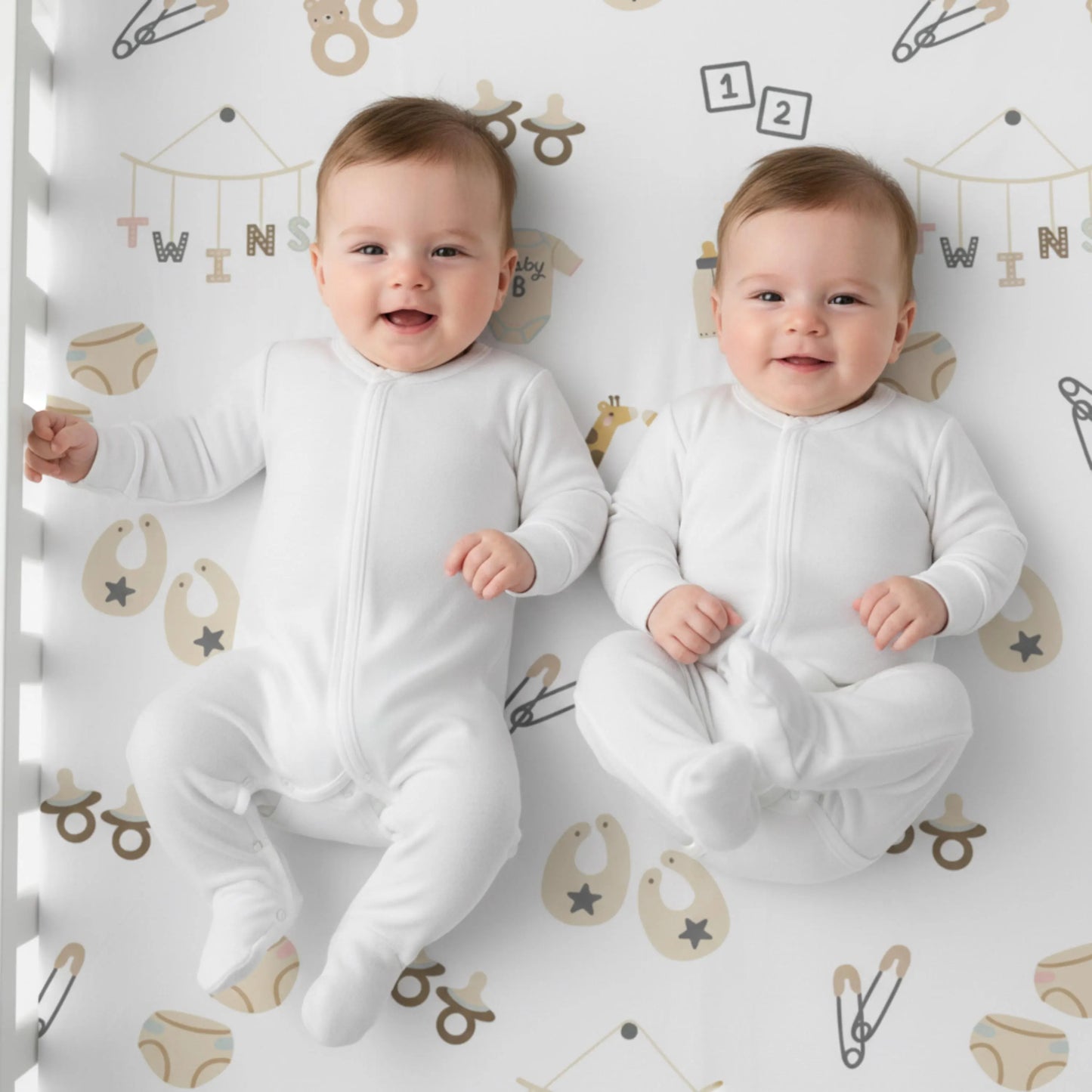 Fitted Crib Sheet: Twin Things