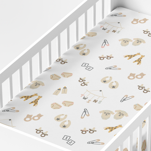 Fitted Crib Sheet: Twin Things